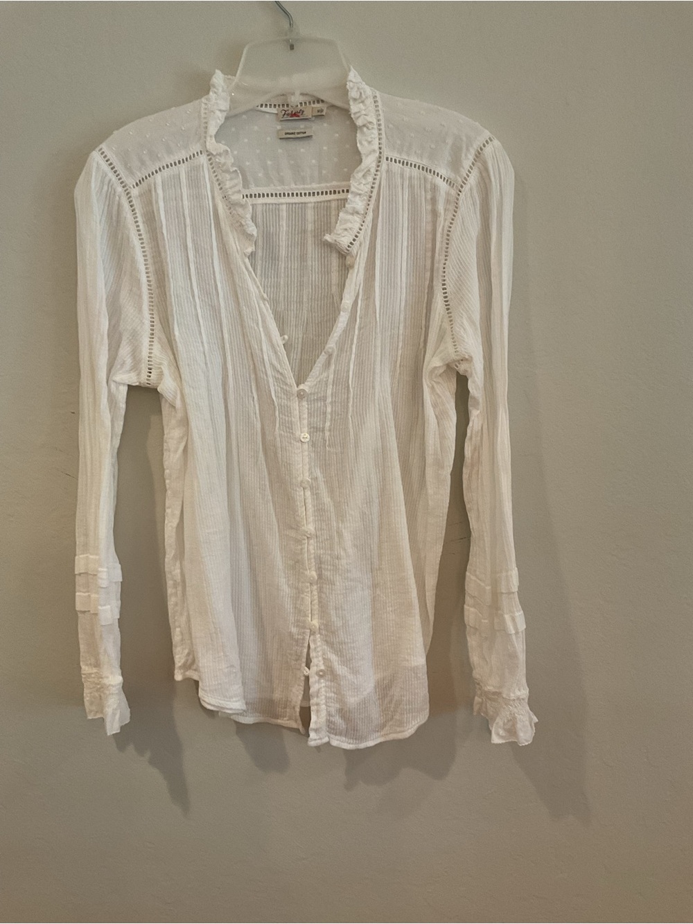 Faherty Willa Organic Cotton Ruffled Blouse | White | Size M